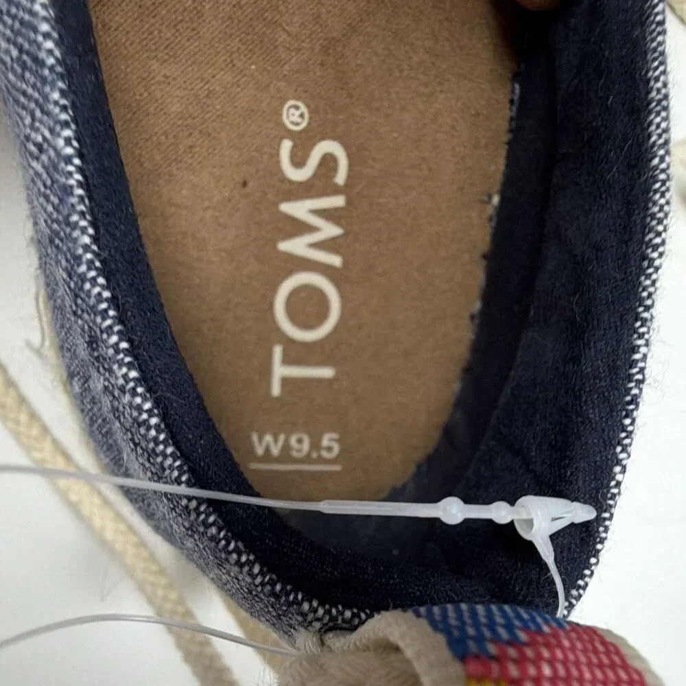 TOMS Women's Blue Denim Tassel Ankle Wrap Tie Espadrille Flats Round US 9.5